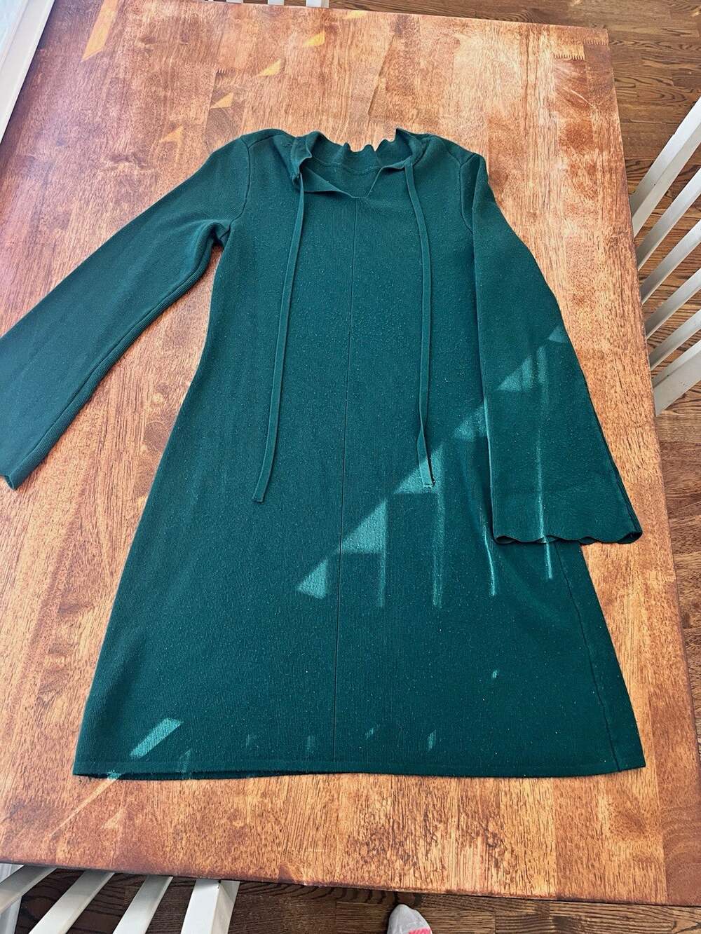 Green Knit Mock Neck Long Sleeve Knee-Length A-Line Pullover Dress XS